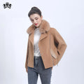 Janefur Autumn Winter Wool Coat Elegant Women Woolen Trench Coat Cashmere Jacket With Fur