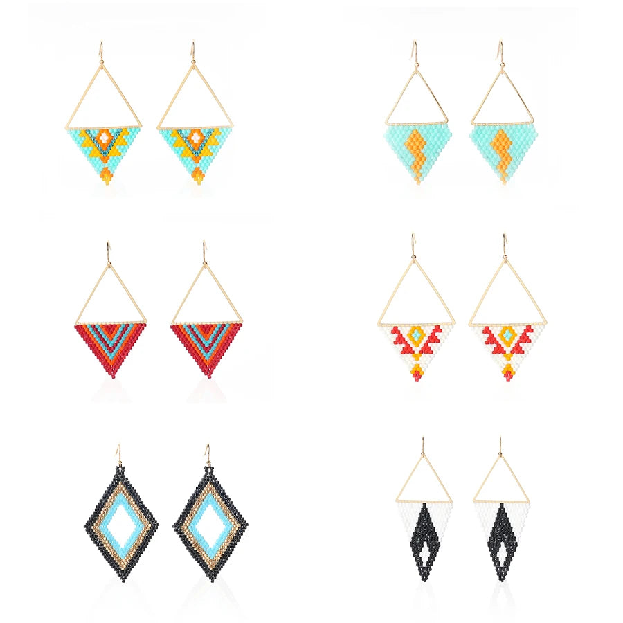 Wholesale Handmade Miyuki Seed Beads Tassel Fringe Fashion Drop Beaded Earrings for Women