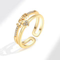 Double Layered Luxury Gold Plated Full Zircon Heart Adjustable Ring Diamond Inlaid Opening Layers Index Rings for Women Jewelry