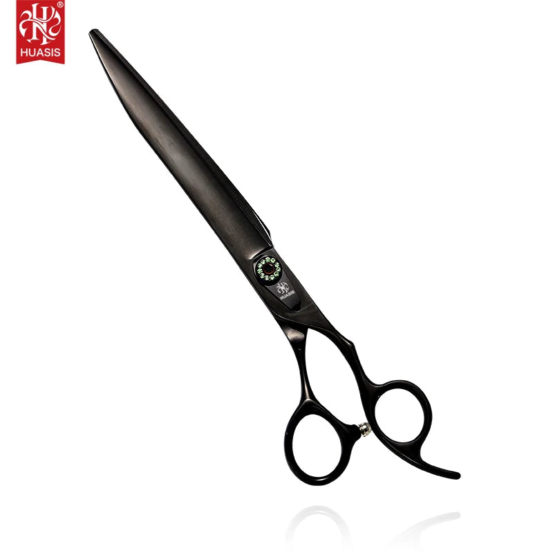 HUASIS HU47-80 Professional Grooming Cutting Straight Scissors Japan 440C 8inch High Grade Black Color Shear Sword Blade