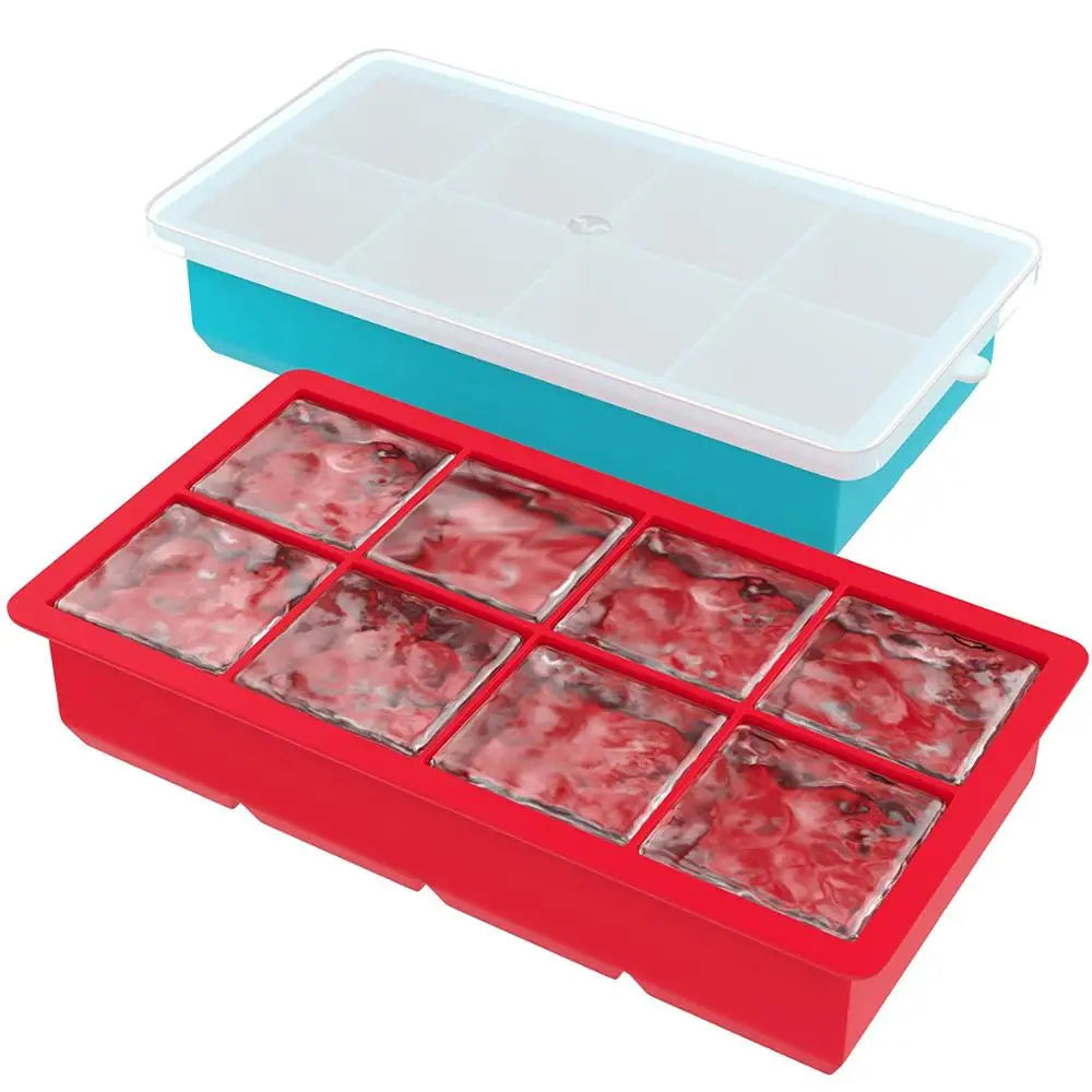 USSE Custom Reusable and BPA Free 8 Cavity Silicone  square Jumbo Large Ice Cube Tray