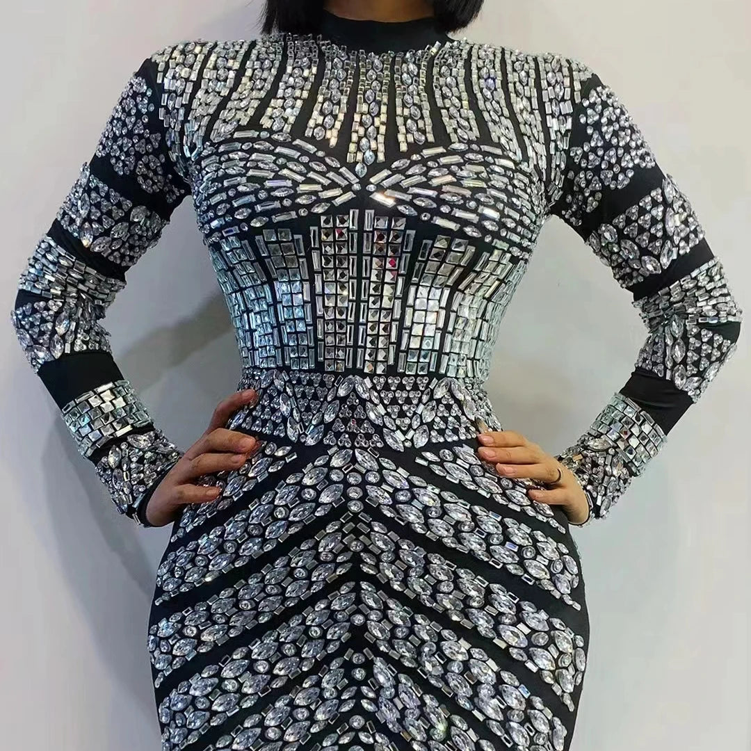 Sparkly Rhinestone Fringe Transparent Short Dress Girl Birthday Outfits for Women Sexy Evening Dress