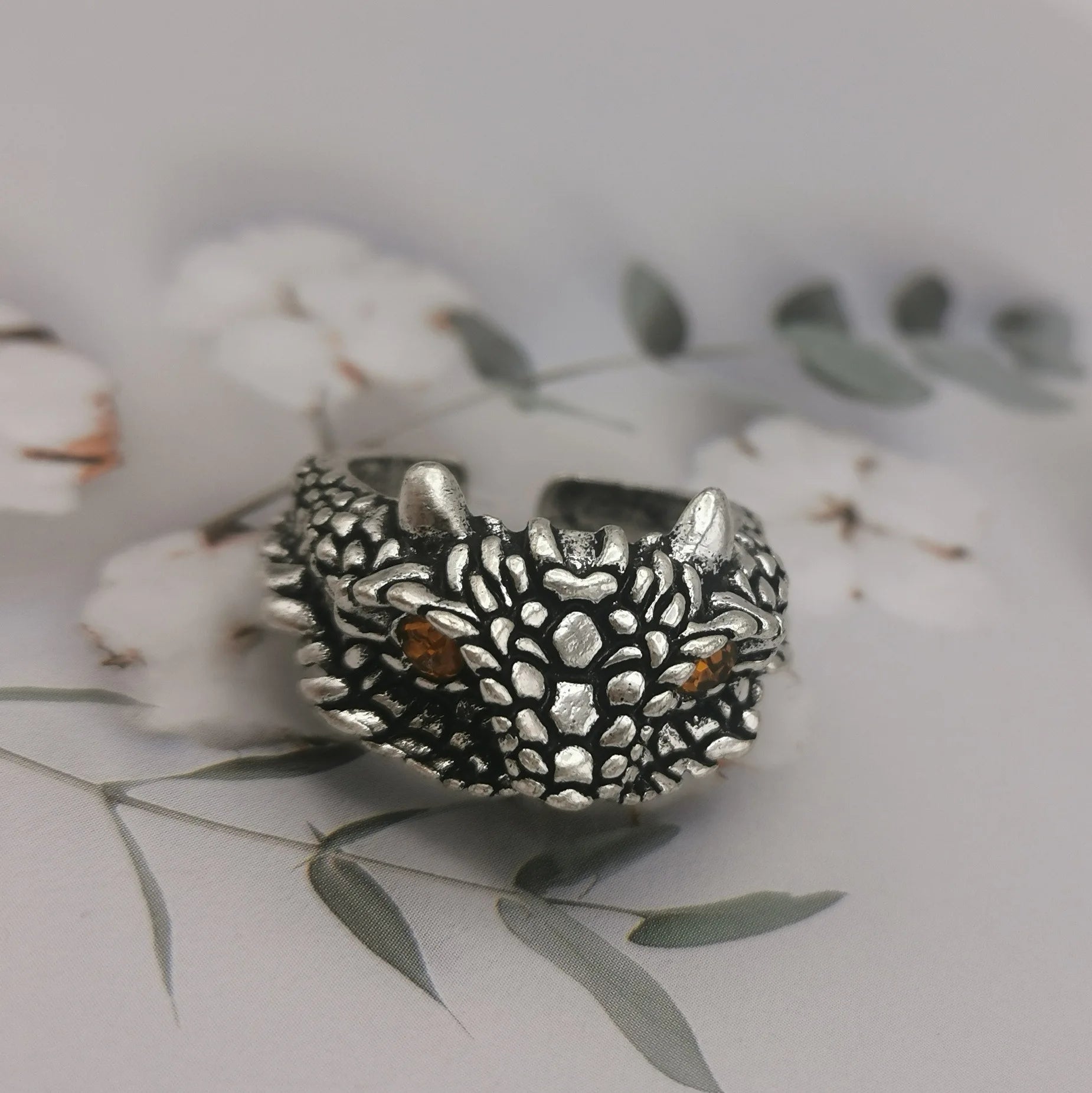 Punk Personality Adjustable Retro Silver Yellow Diamond Snake Ring Snake Eagle Ring