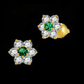 Trendy Women's Jewelry Floral 925 Silver Stud Earrings with Emerald Accent