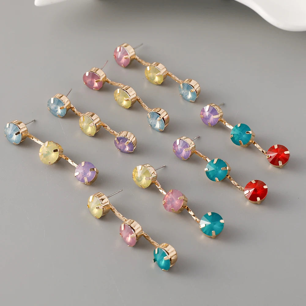 Wholesale Claw Setting Geometric Stud Earrings Lady Multi Color Glass Crystal Round Dangle Earrings for Gift