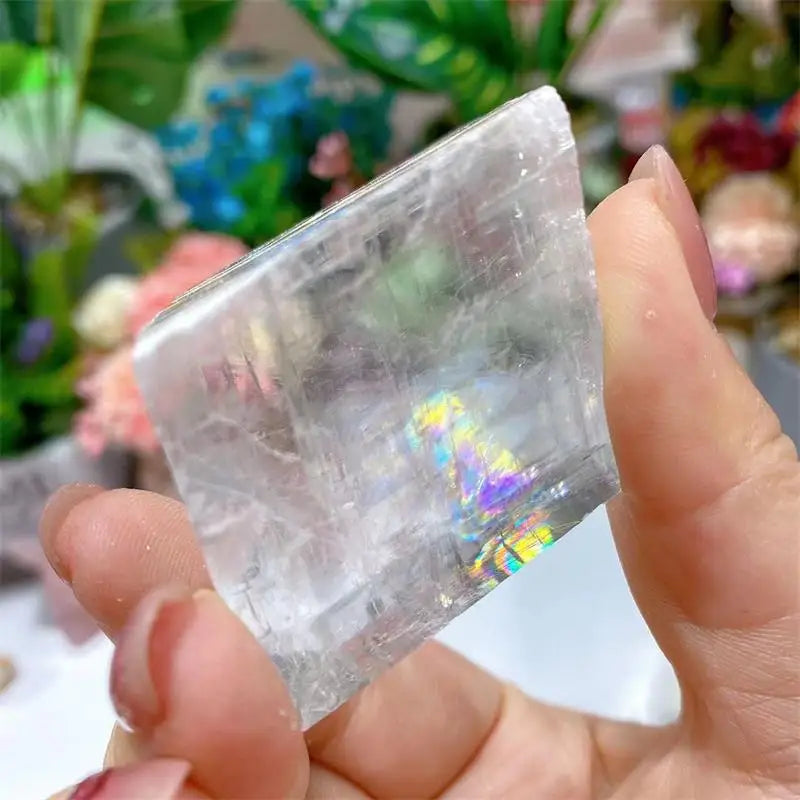 Wholesale Natural Rainbow  Crystal Iceland Raw Stone White Calcite Slabs Rough Calcite Cube for Fengshui