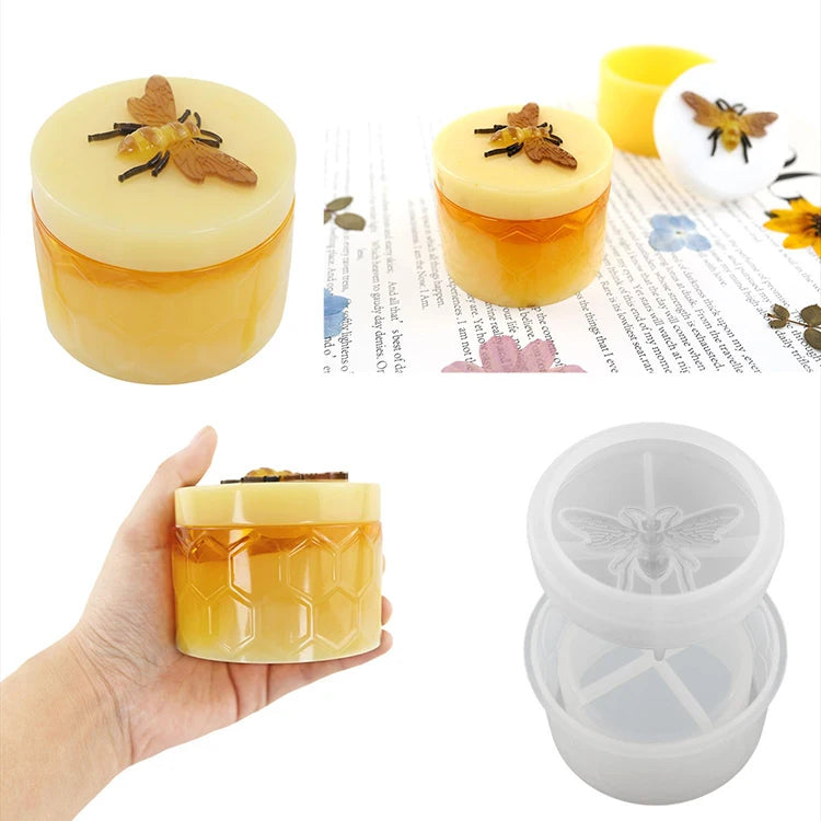 YS DIY Bee Jar Candle Plaster Molds With Lid Resin Mould Jewelry Box Candy Container Candle Plaster Holder Crystal Craft Tools