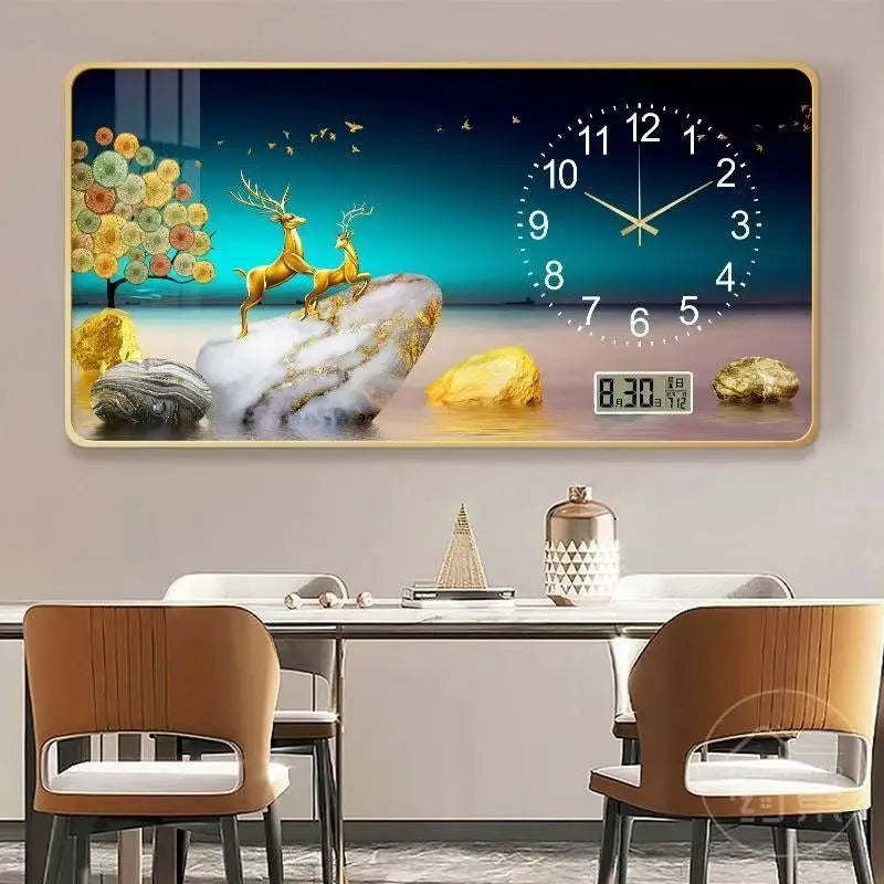 2024 New Modern Art  Luxury  Canvas Prints Landscape Crystal Porcelain Picture Home Decoration Painting Wall Clock