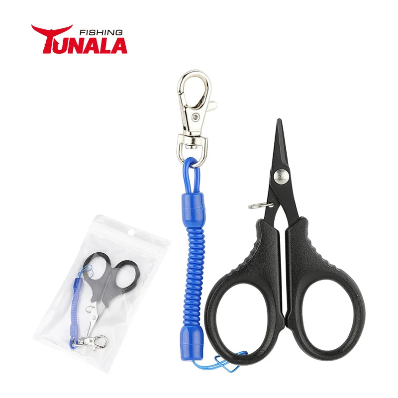 Titanium Coating Fishing Scissors for Cutting Braided Fishing Line Arrives with Coiled Lanyard