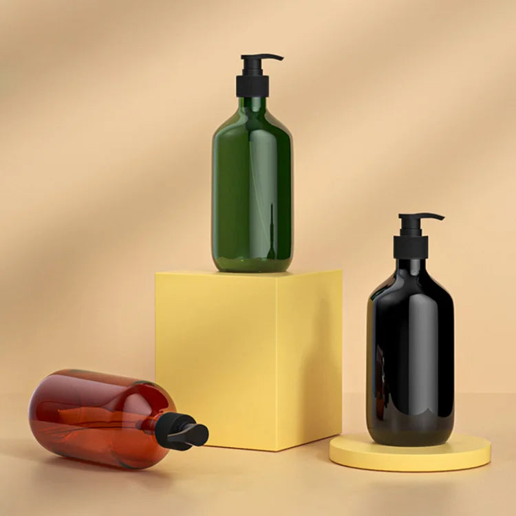 Custom Empty Boston for Clear PET Plastic 300ml 500ml Body Wash Shampoo Bottle for Cosmetics Packaging Including Liquid Soap Use