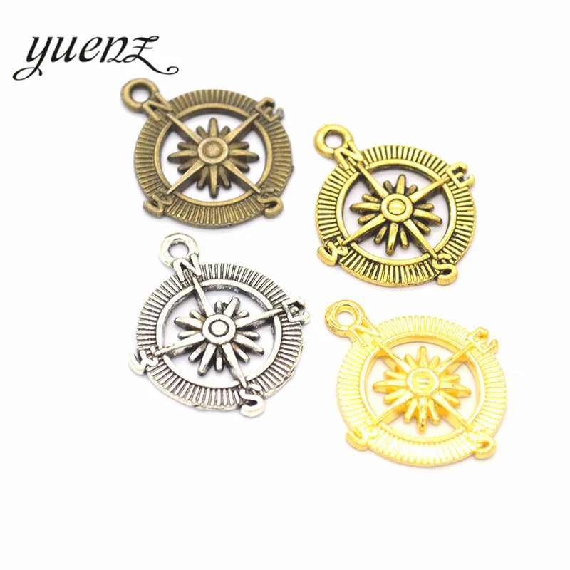 YuenZ Antique Silver Plated Compass Charms Metal Pendants for Jewelry Making DIY Handmade Craft 26*22mm H10