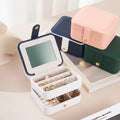 Wholesale Small Portable Velvet PU Leather Travel Jewelry Boxes Custom Logo Available White Pink Navy Blue for Jewellery Storage