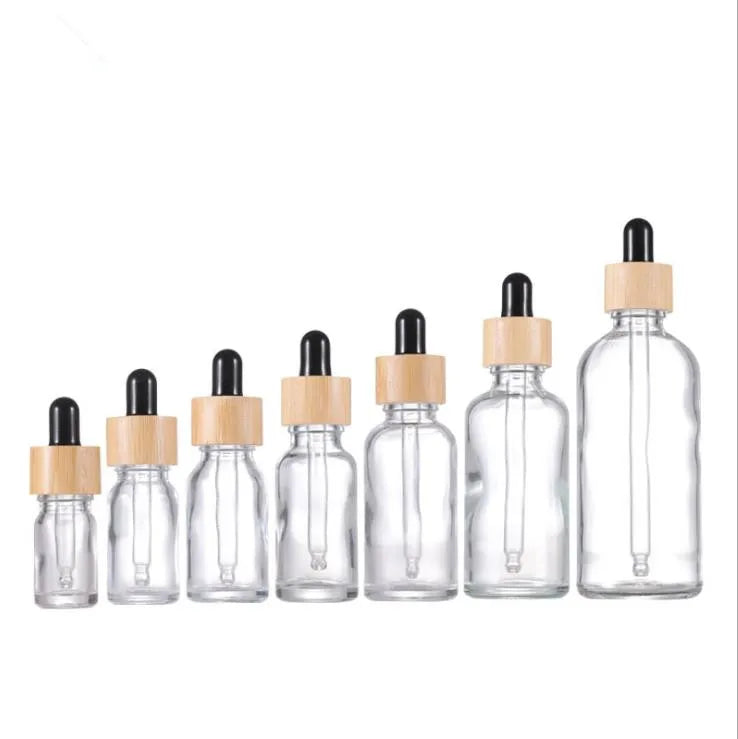 5ml 10ml 15ml 20ml 30ml 1oz 50ml 100ml Clear/amber/green/blue  Glass Dropper Bottles With Bamboo Pipette Dropper