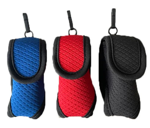 Ready to Ship Black Red Blue Golf Pouch for 2 Golf Balls and 2 Tees