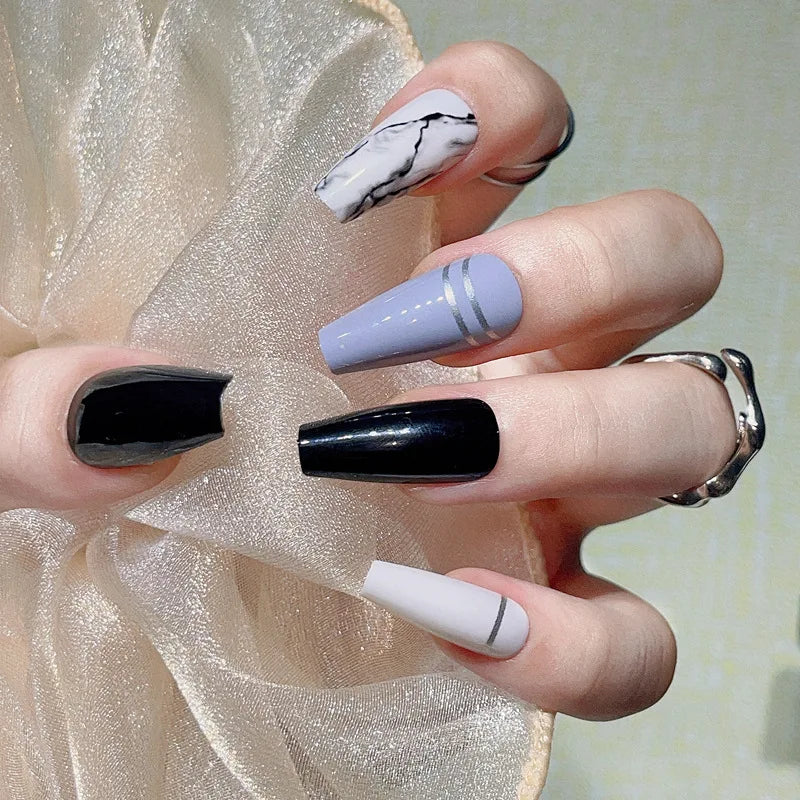 Wholesale Temooi 24Pcs ABS False Nails Elegant Medium Ballerina Press on Nails with Nail Glue French Design Packaged