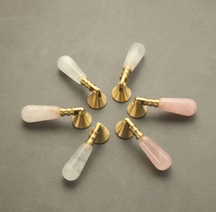 Hot sale quartz natural pink crystal handles knobs drawer cabinet pull