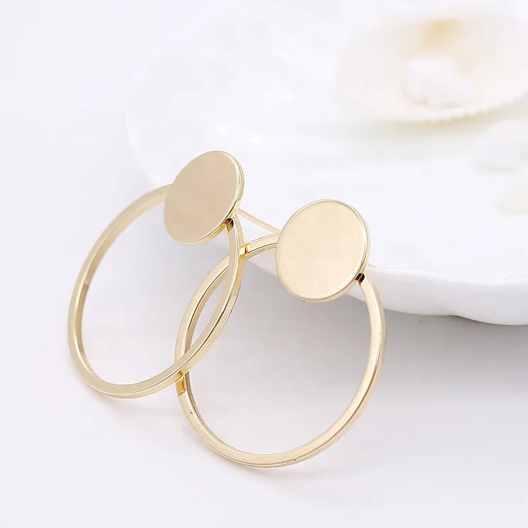 Factory Wholesale Simple Round Jewelry Earrings 14k Gold Plated Brass Studs Earring for Women