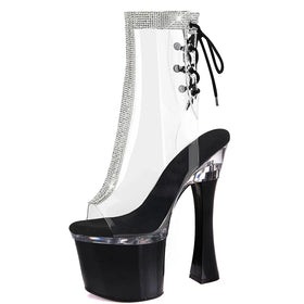 18 cm Coarse Heel Boots Open Toe Nightclub Transparent Crossdressers Platform Fashion Women's Ankle Boots Bride Exotic Dancer