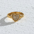 Twisted Heart Shape Gold Plated Rings Zircon Stainless Steel Ring Jewelry for Women