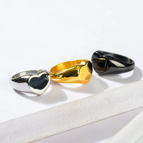 Dainty 18K Gold Plated Heart Ring Waterproof Women Men Stainless Steel Jewelry Custom Logo Blank Heart Signet Ring