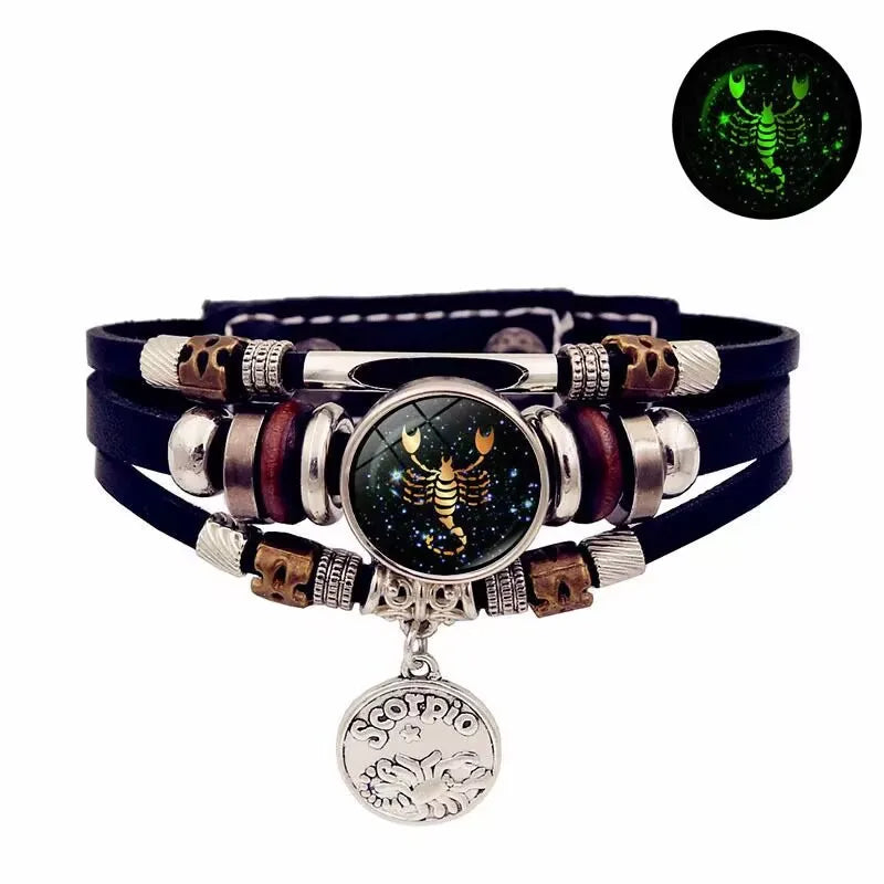 Customizable 12 Zodiac Astrology Hand Bracelet Adjustable Luminous Glow Classic Fashion Jewelry for Men