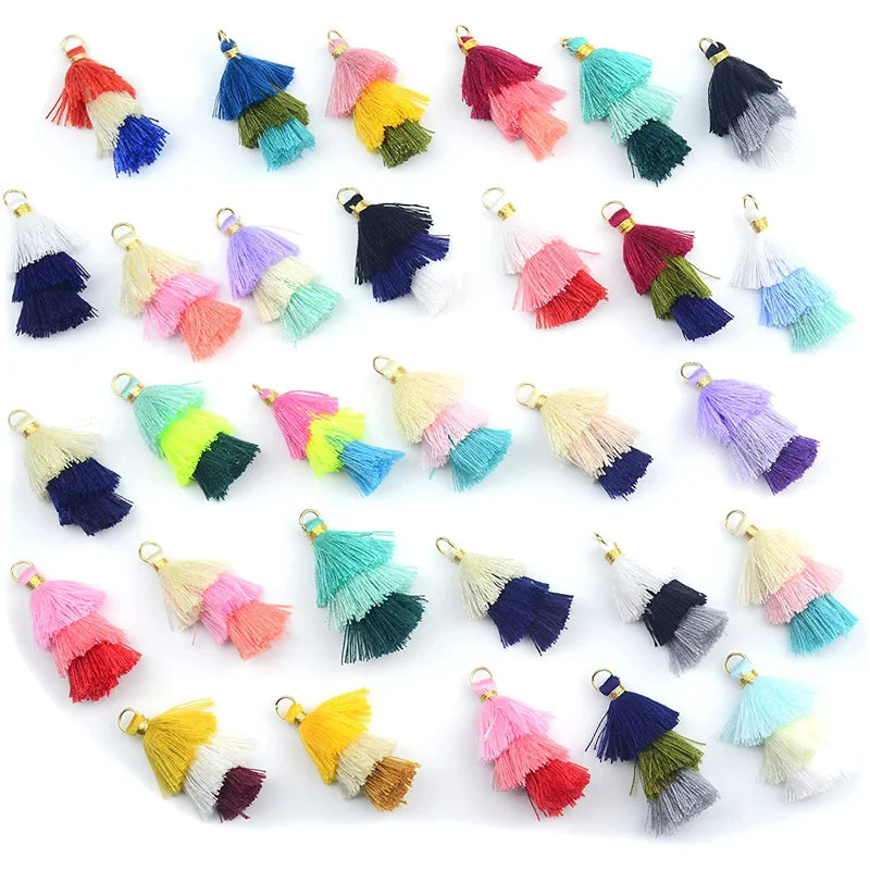 Mini Tiny Handmade Craft Tassels for Children Multi-Colors Golden Jump Ring Earring Jewelry Accessories Keychain Tassels Pendant
