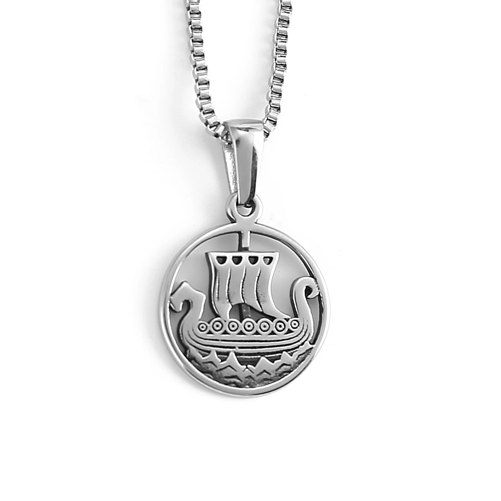 Viking Souvenir Stainless Steel Necklace Unisex Viking Necklace Norse Myth Long Ship Necklace Viking Jewelry