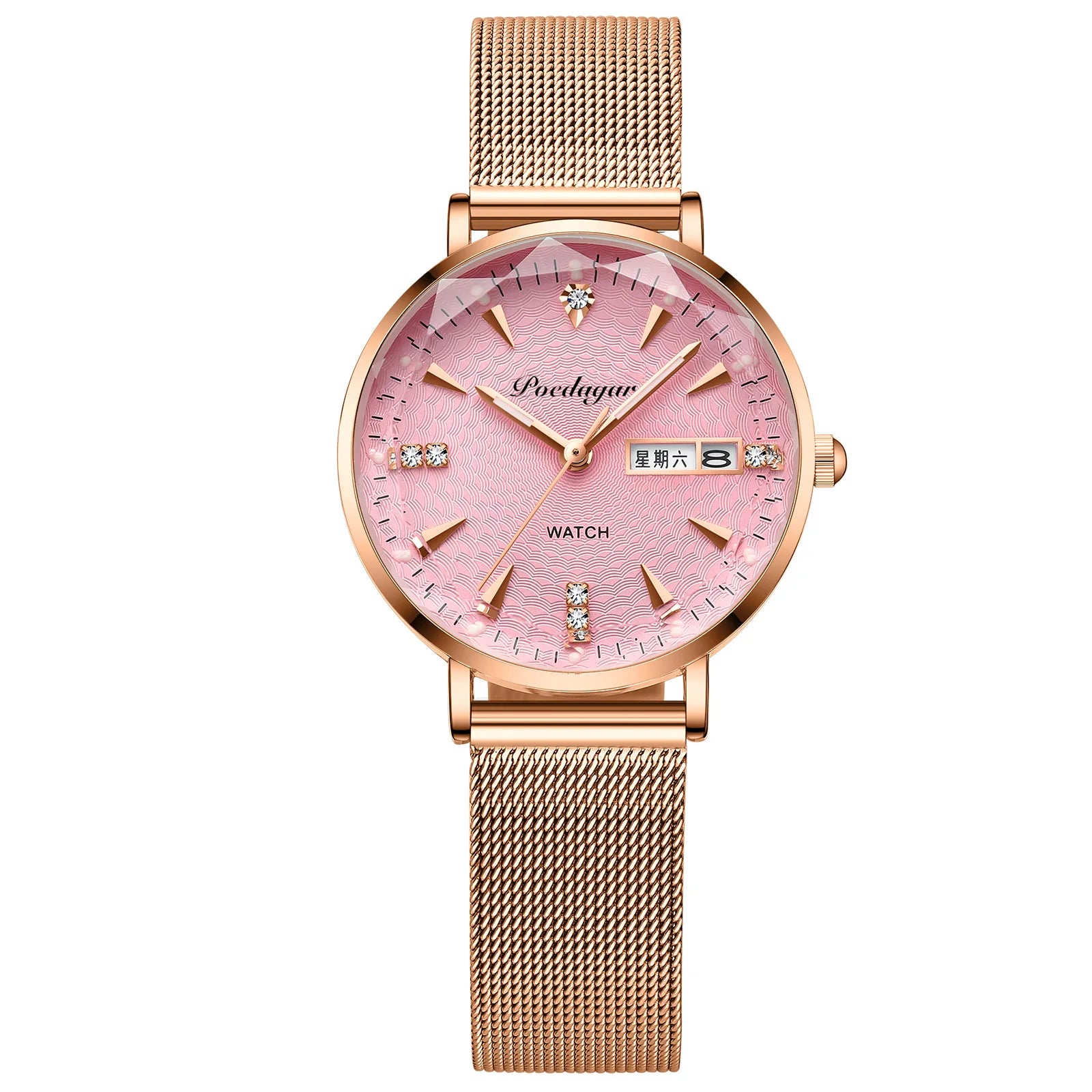 POEDAGAR Women Watch Top Brand Fashion Ladies Girl Wristwatch Mesh Stainless Steel Bracelet Classic Date Week Female Clock 312