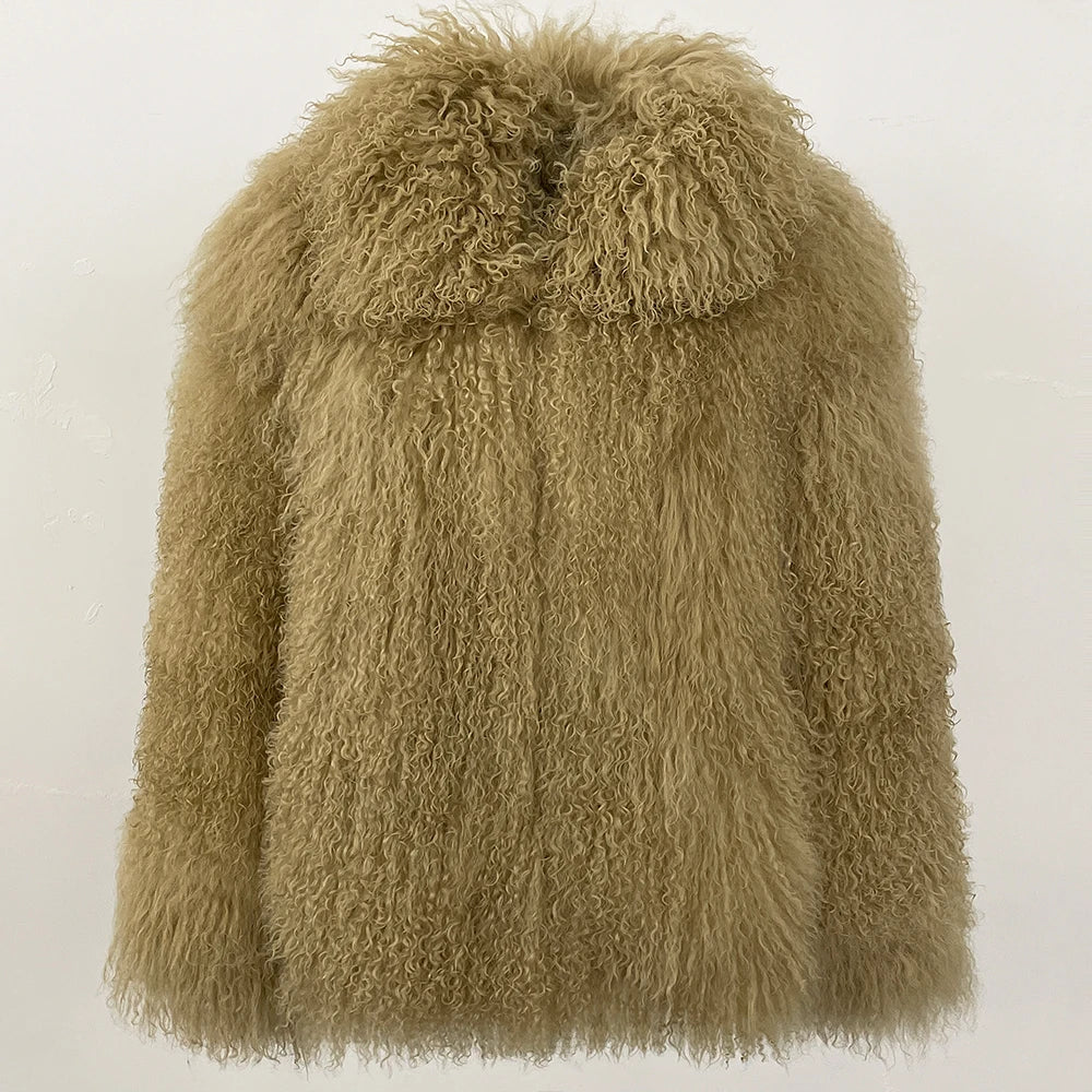 OFTBUY Fashion Autumn Winter Large Thickened Warm Turn-down Natural Sheep Fur Cashmere Jacket Women Short Coat Casual Elegant