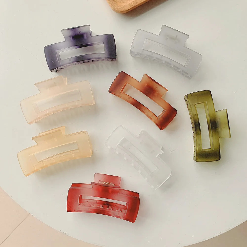 Trendy Fashion Rectangular Plastic PC Big Hair Clip Claw Elegant Custom Translucent Matte Women Hair Clips Set Thick Hair