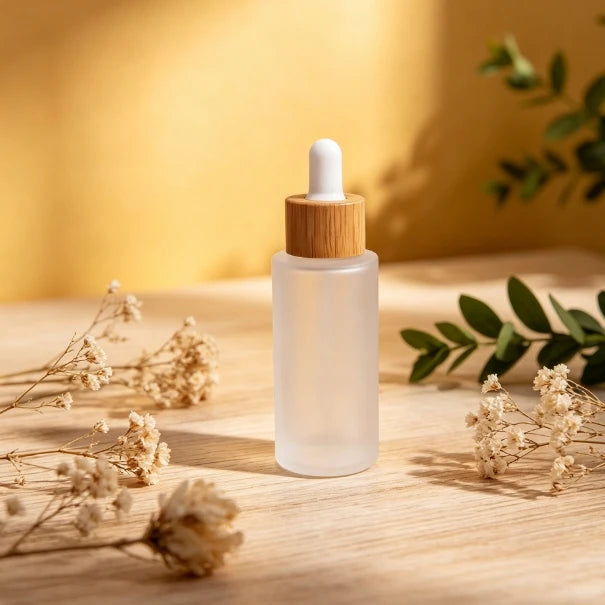 50ml Frosted Glass Cosmetic Bottle Bamboo Dropper Bottle with Glass Pipette