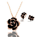 Fashion Women's Three-Piece Jewelry Set Alloy Plating Copper Black Rose Eight Petal Camellia Earrings Ring Wedding Engagement