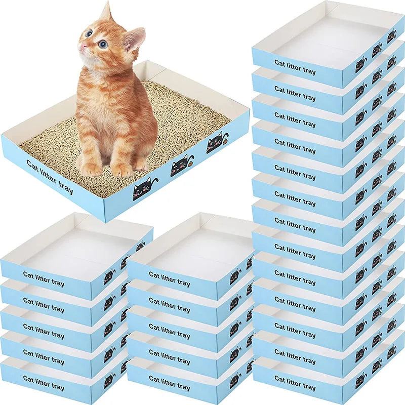 Disposable Cat Litter Box Collapsible Travel Cat Litter Tray Waterproof Coating Paper Low Entry Small Kitty Cat Litter Box