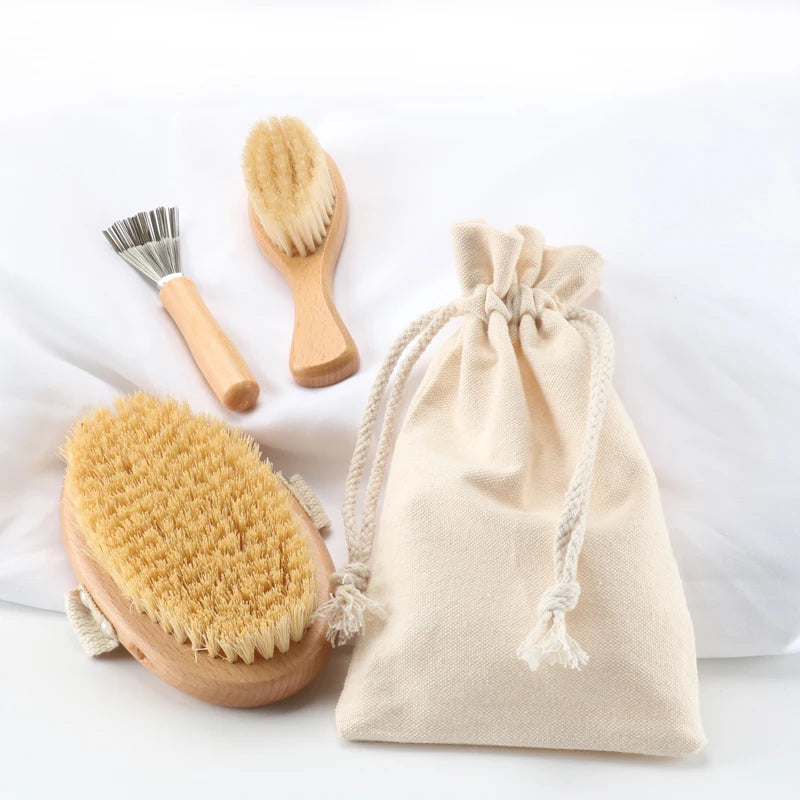 Abeis Custom Exfoliating Bath Brush & Facial Cleansing Brush Set Wood Massage Dry Body Brush Set