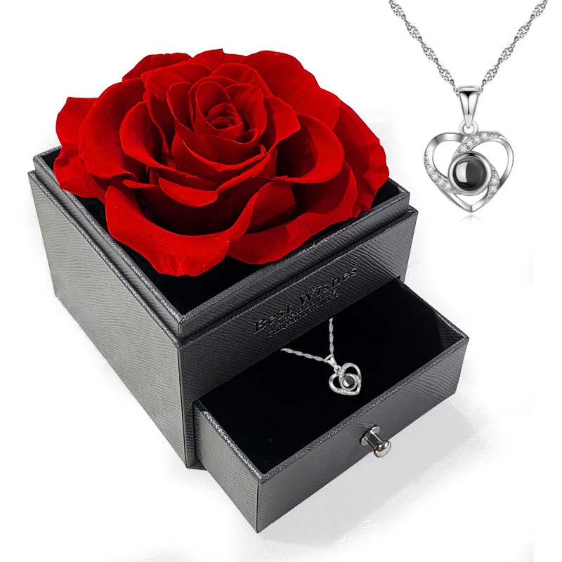 2024 Luxury Preserved External Rose Flowers Jewelry Box Valentine's Day Mothers Day Gifts Jewelry Box Packing Box for Necklace