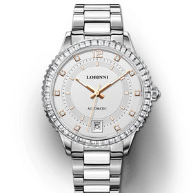 For LOBINNI Ladies Wrist Watches Silvery Fashion OEM Logo Leisure 316L Stainless Steel Water Resistant with Pointer Dial Display