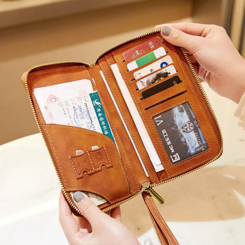 Custom logo Large Capacity PU Leather Long Wallet RFID Blocking Travel Passport Holder Cover Wallet With Card Slot Ticket Holder
