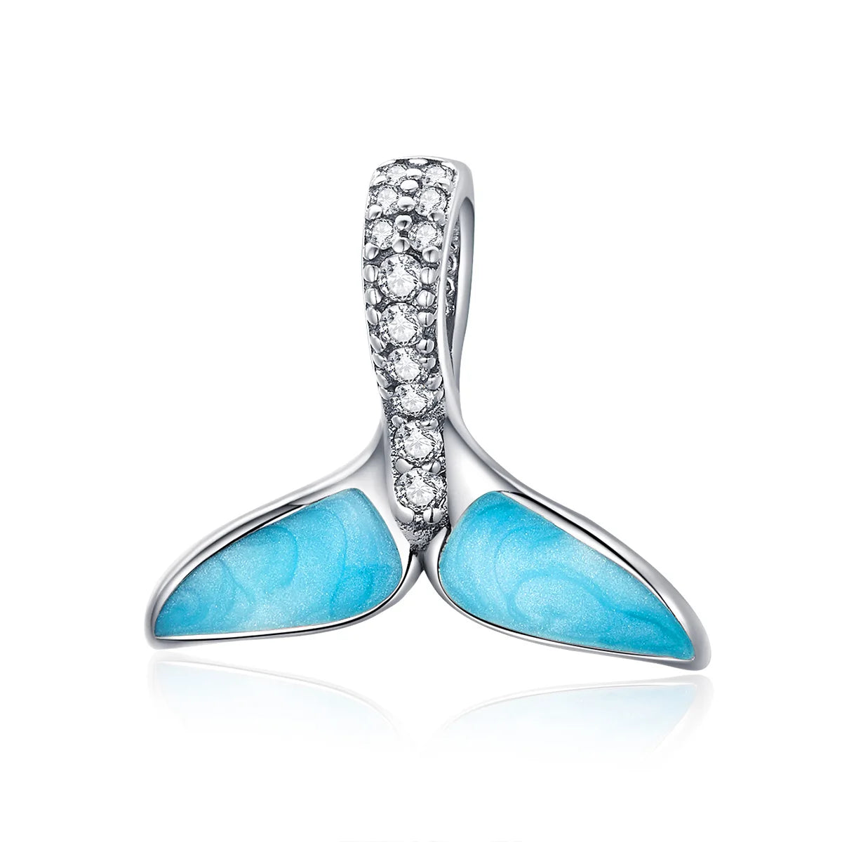 Factory 925 Sterling Silver Sparkling Mermaid's Tail Blue Enamel Charms Beads Fit Bracelets Woman Jewelry Accessory SCC1067