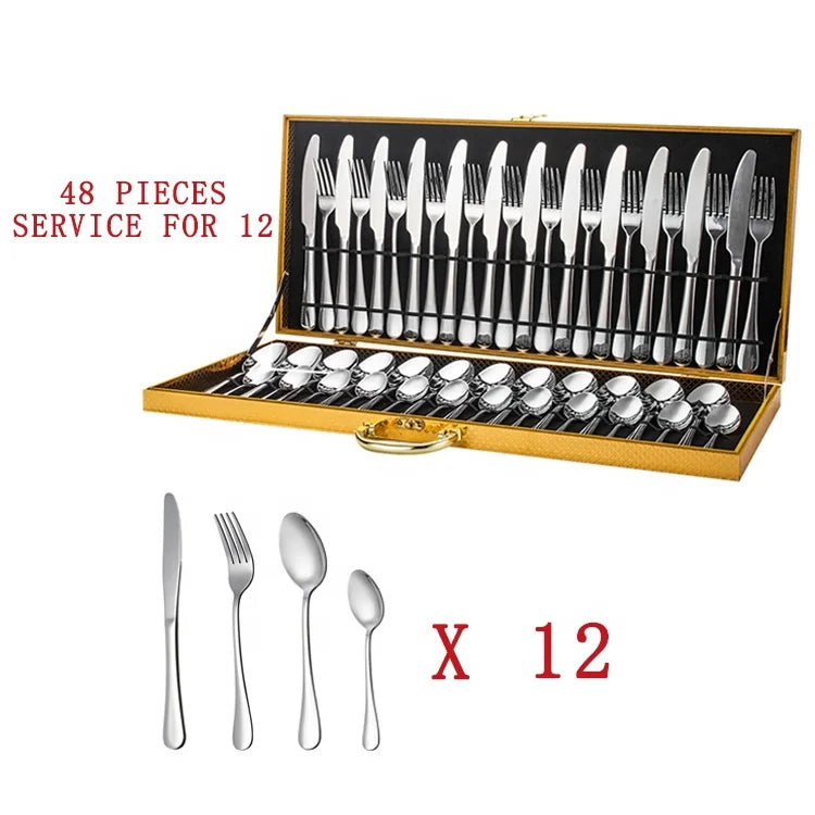 New Design 48PCS Gift Box Flatware Set Stainless Steel Cutlery Set With Lid and Base Box