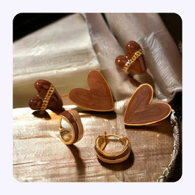 French Style Retro Titanium Steel Love Red Light Luxury Ear Accessories Elegant Gold Plated Stainless Steel Enamel Heart Studs
