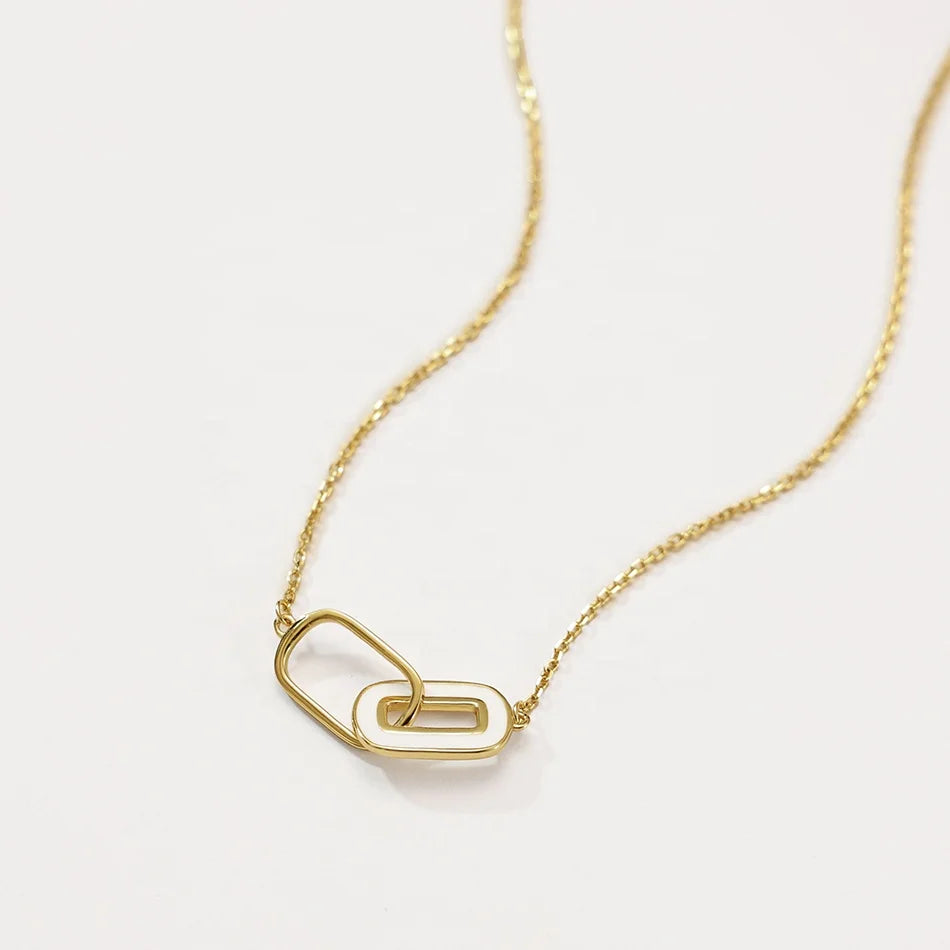 Nagosa Women Jewelry Accessories 18k Gold Vermeil 925 Sterling Silver Enamel Rectangular Interlocking Necklace