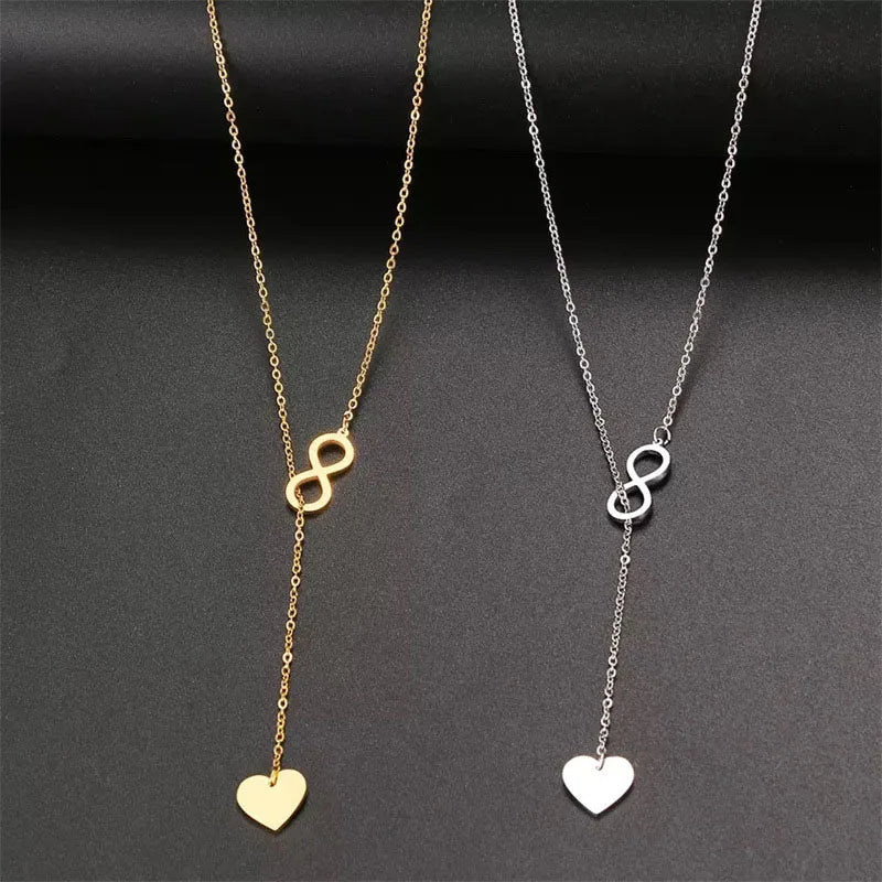 SC New Arrival Gold Silver Color Necklaces Dainty Infinity Knot Stainless Steel Necklace Heart Shape Pendant Necklace for Women
