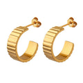 Wholesale C Shape Checkered Temperament Earrings Stainless Steel Gold Plated No Fade for Women