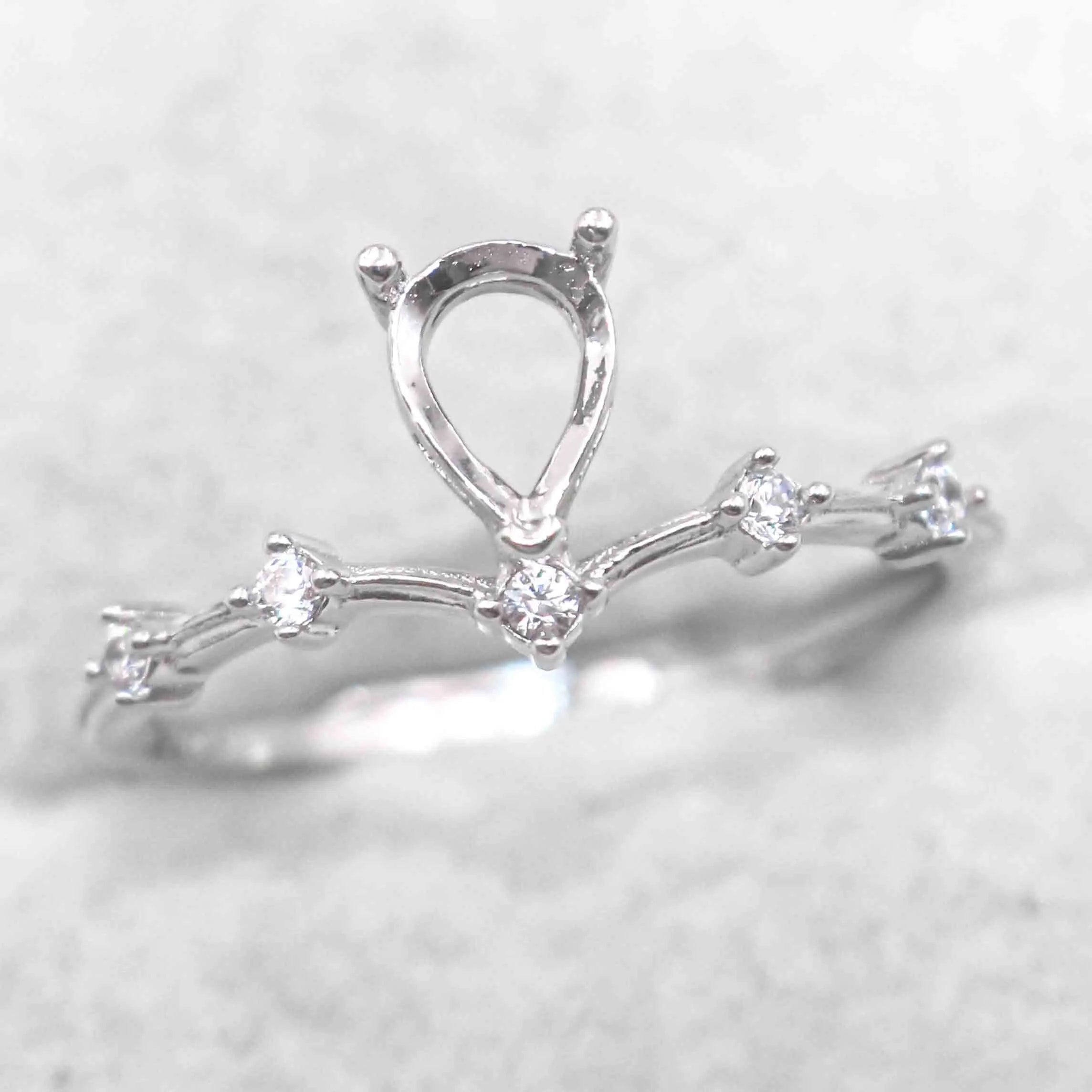 Semi Mount 5*7mm Sterling Silver Ring Pear Shape Empty Blank Support Claw Setting S925 Base Without Center Stone for DIY Inlay