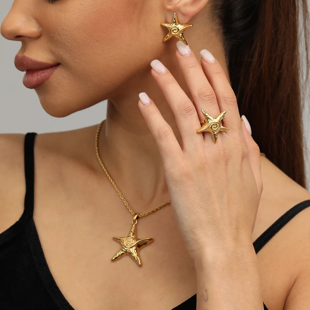 Dainty Hiphop Wax Rope Choker Lucky Star Spiral Charm 18K Gold Plated Stainless Steel Fashion Pendant Chains Jewelry Necklaces