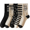 Fashion Sets Men's Letter Stripe Breathable 200N Cotton High Rib Cuff Crew Socks Anti-Slip Anti-Bacterial Casual for Spring