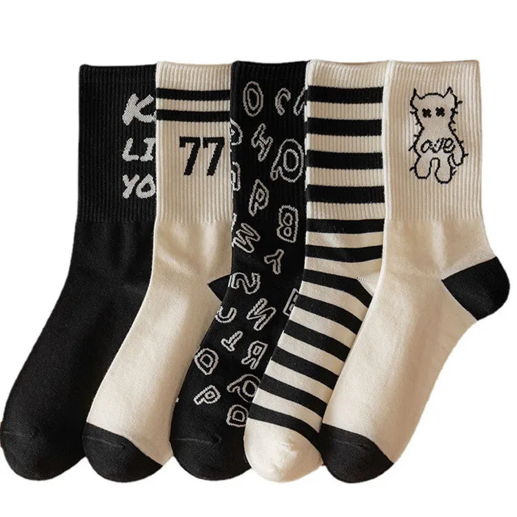 Fashion Sets Men's Letter Stripe Breathable 200N Cotton High Rib Cuff Crew Socks Anti-Slip Anti-Bacterial Casual for Spring