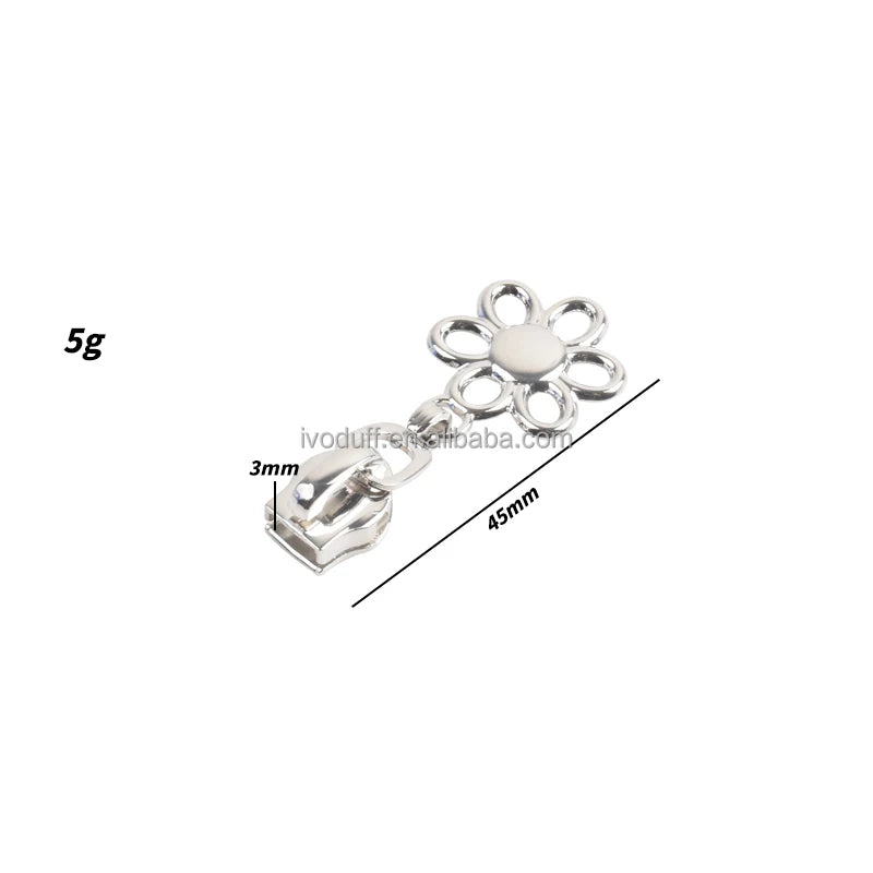 Flower Shape Garment Handbag Zipper Pull Slider Zipper Head for Bags