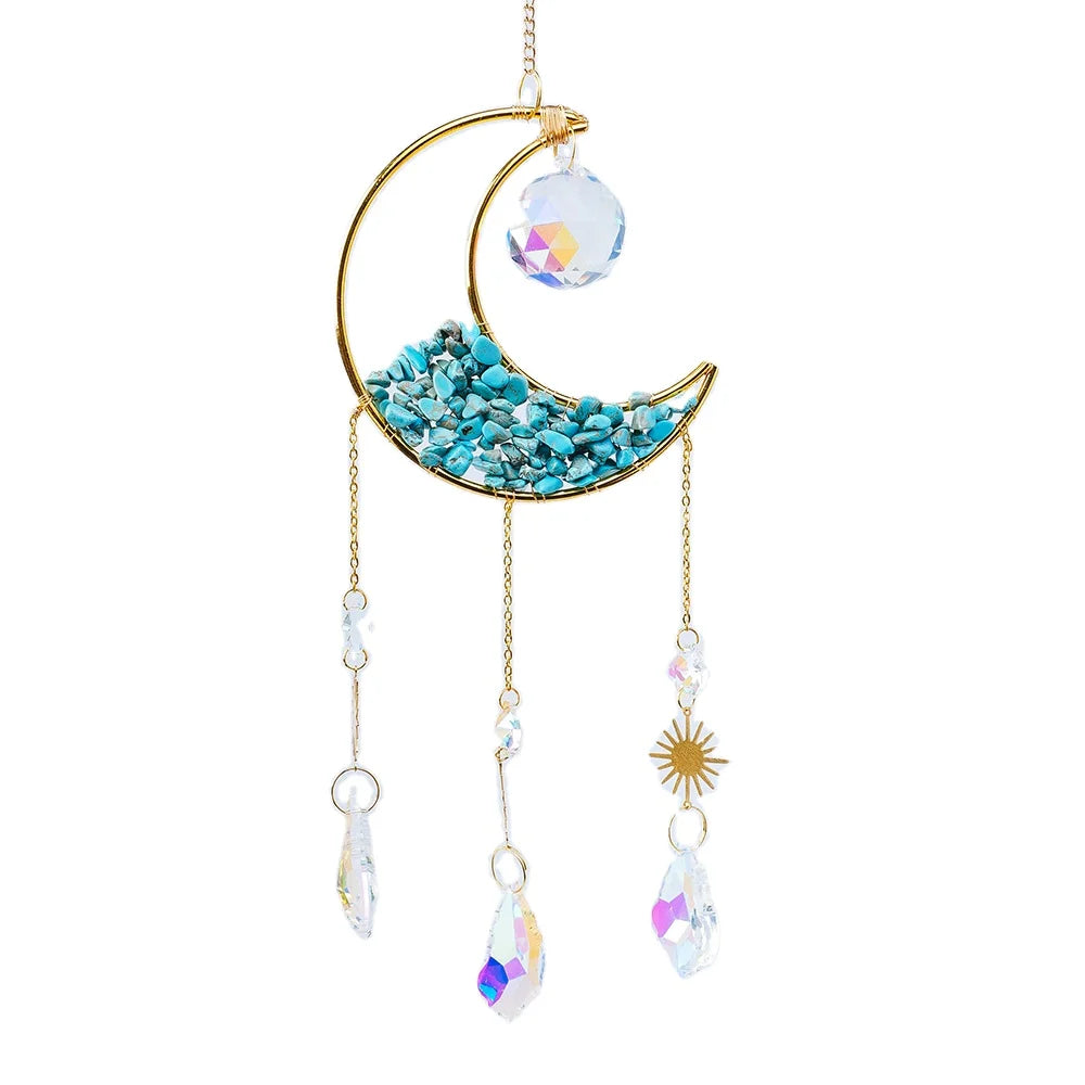 Wholesale Crystals Amethyst Moon Shape Sun Catcher Healing Stone Quartz Crystal Wind Chimes