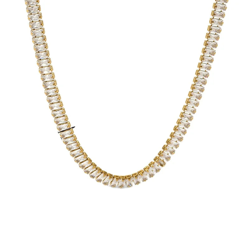 Fashion Tennis Chain Jewelry Luxury Zircon Stone Stainless Steel Full Zircon CZ Choker Necklace Collar De Acero Inoxidable